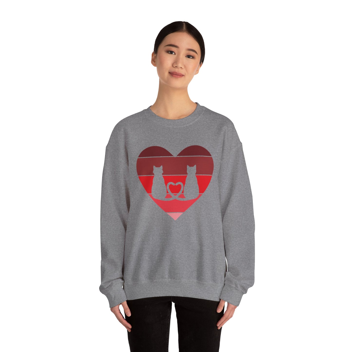 Cat Tail Love Retro Heart Crewneck Sweatshirt