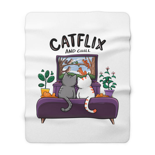 Catflix And Chill Sherpa Fleece Blanket