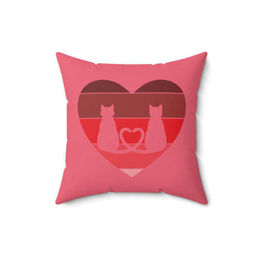 Cat Tail Love Retro Heart Faux Suede Square Pillow