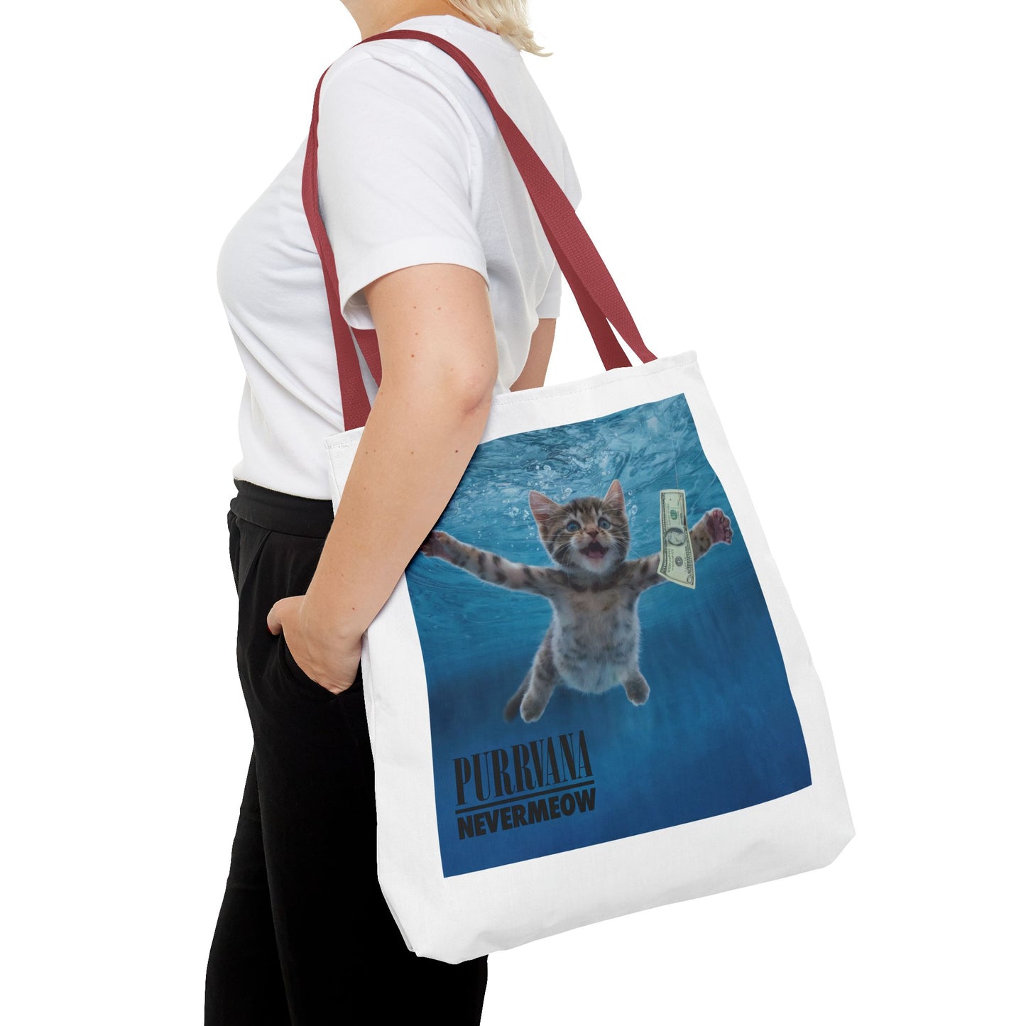 Purrvana Nevermeow Album Cover Tote Bag