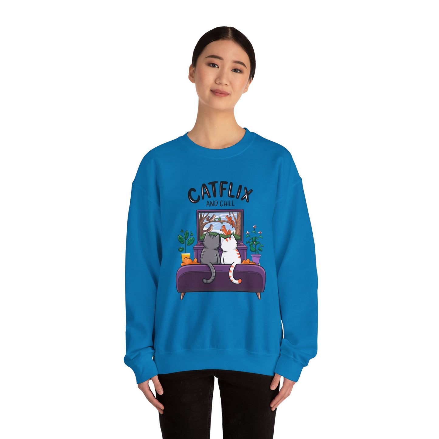 Catflix And Chill Crewneck Sweatshirt