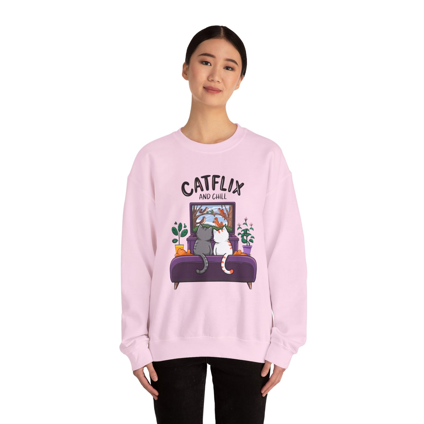 Catflix And Chill Crewneck Sweatshirt