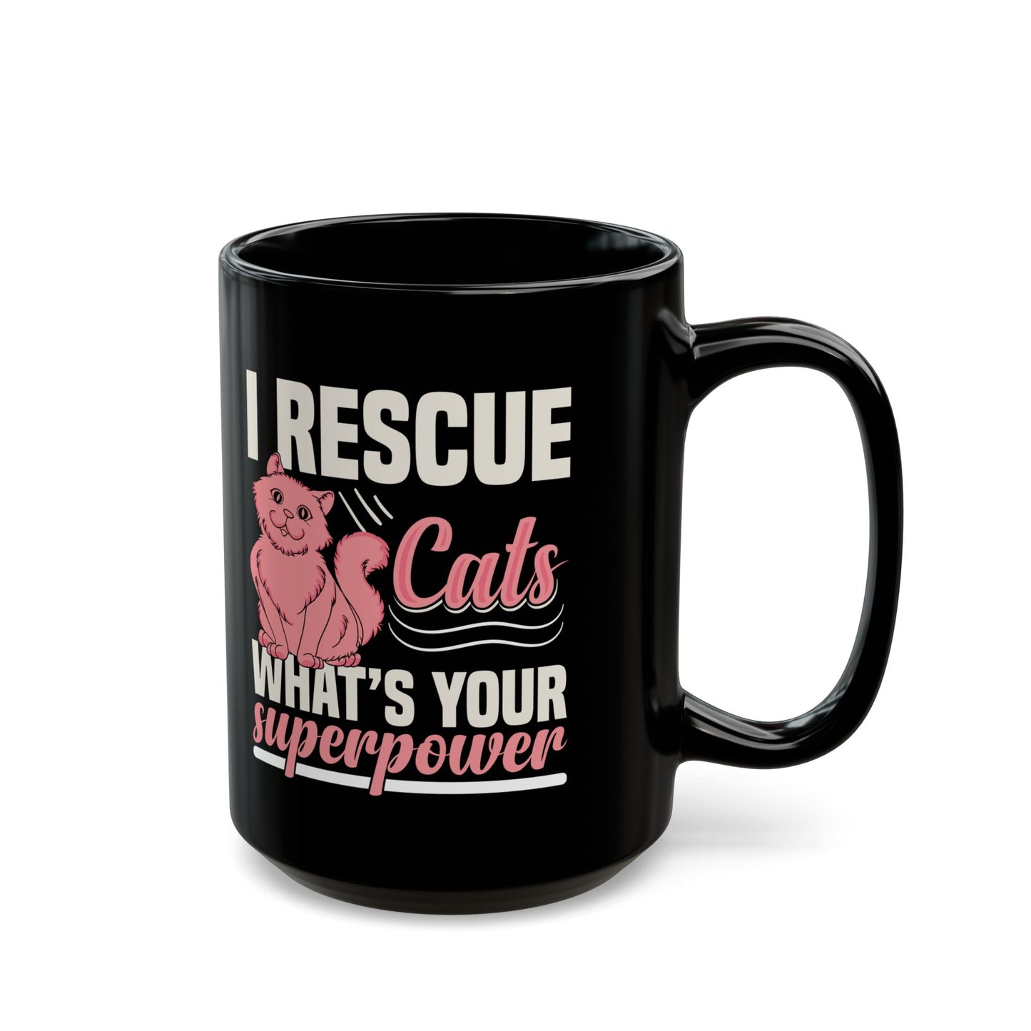 Rescue Superpower Cat Black Coffee Mug