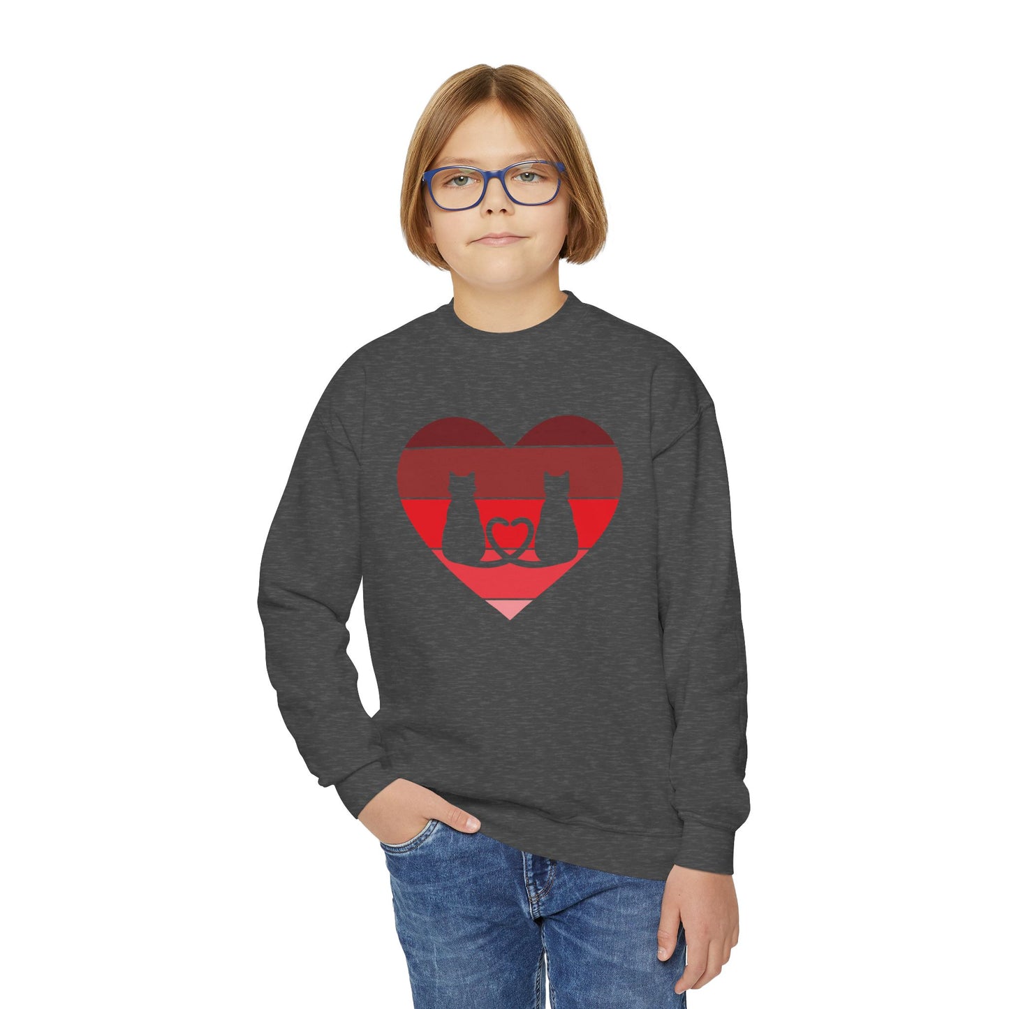 Cat Tail Love Retro Heart Youth Crewneck Sweatshirt