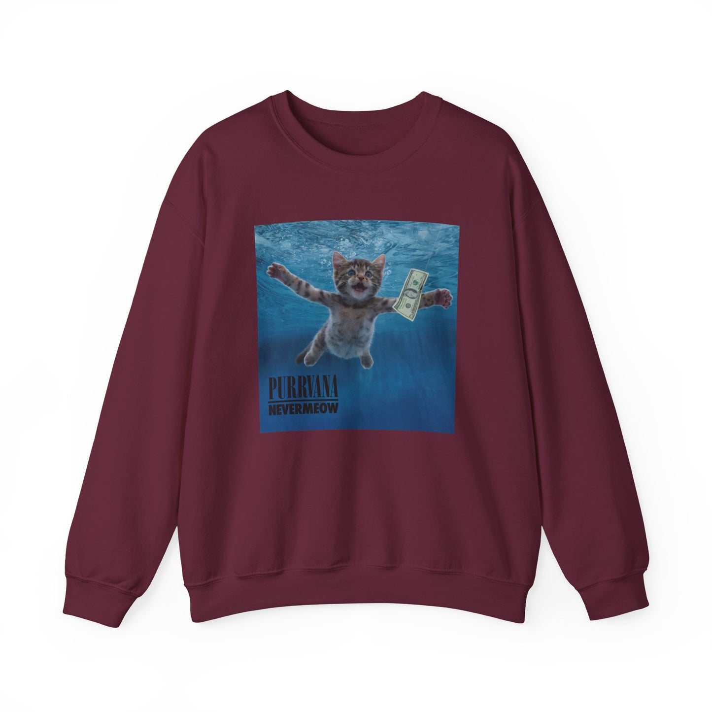 Purrvana Nevermeow Album Cover Crewneck Sweatshirt