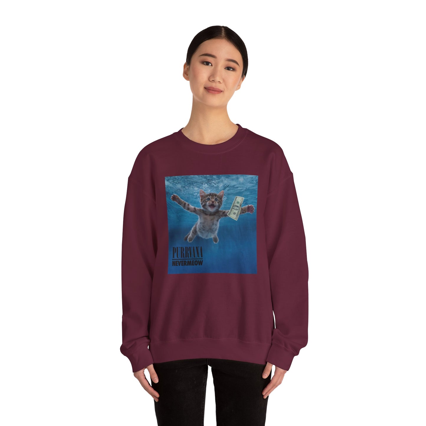 Purrvana Nevermeow Album Cover Crewneck Sweatshirt