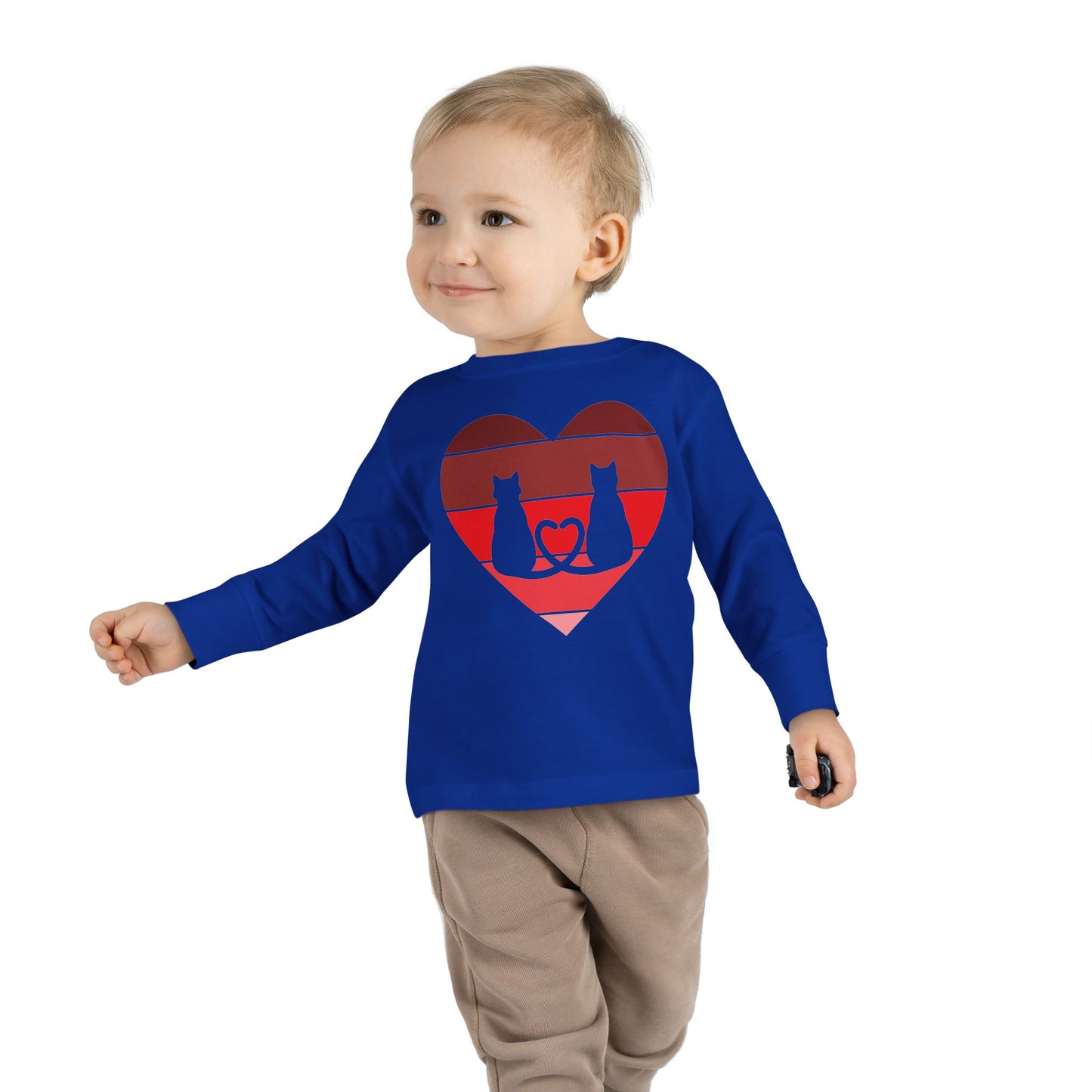 Cat Tail Love Retro Heart Toddler Long Sleeve Tee
