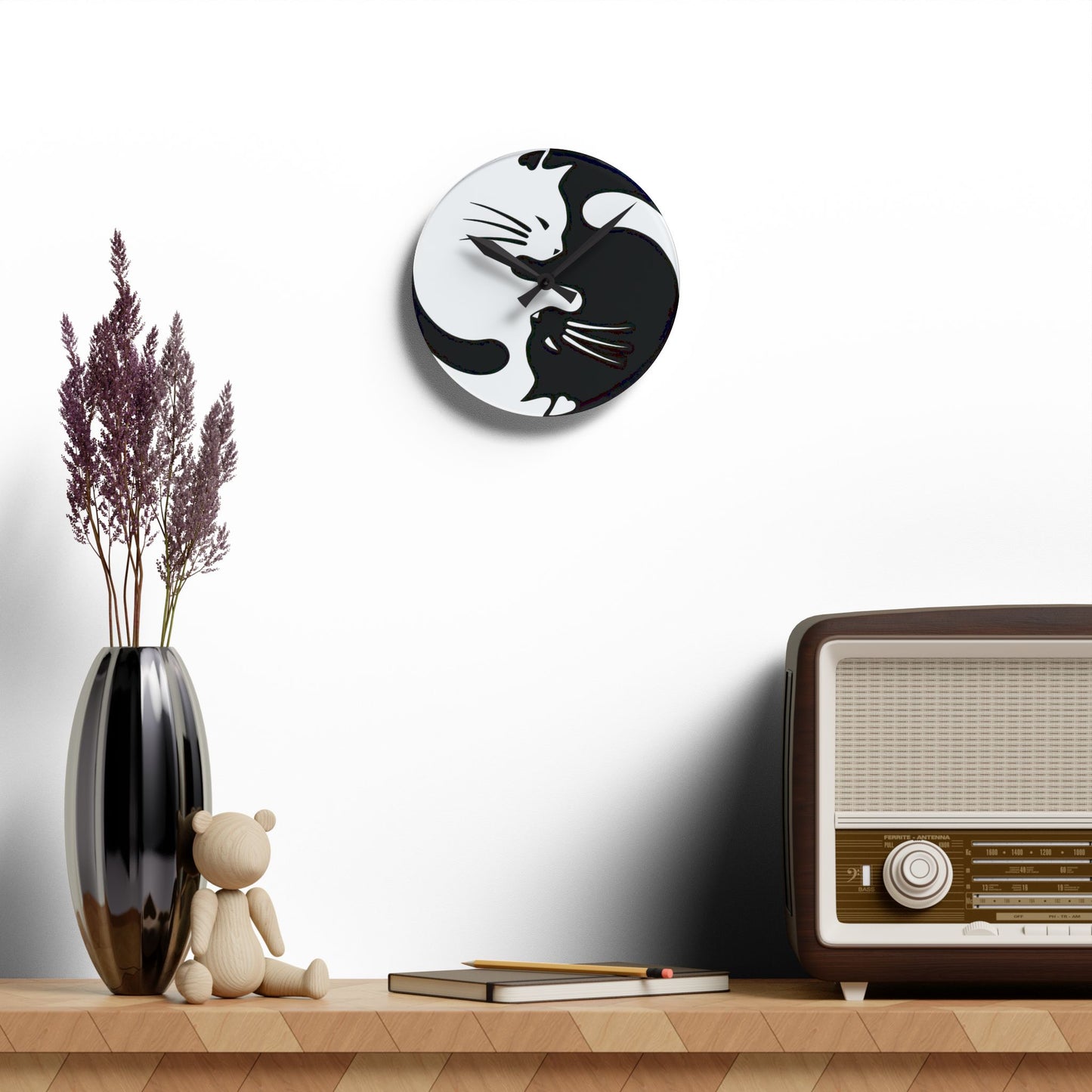 Yin Yang Kitties Acrylic Wall Clock