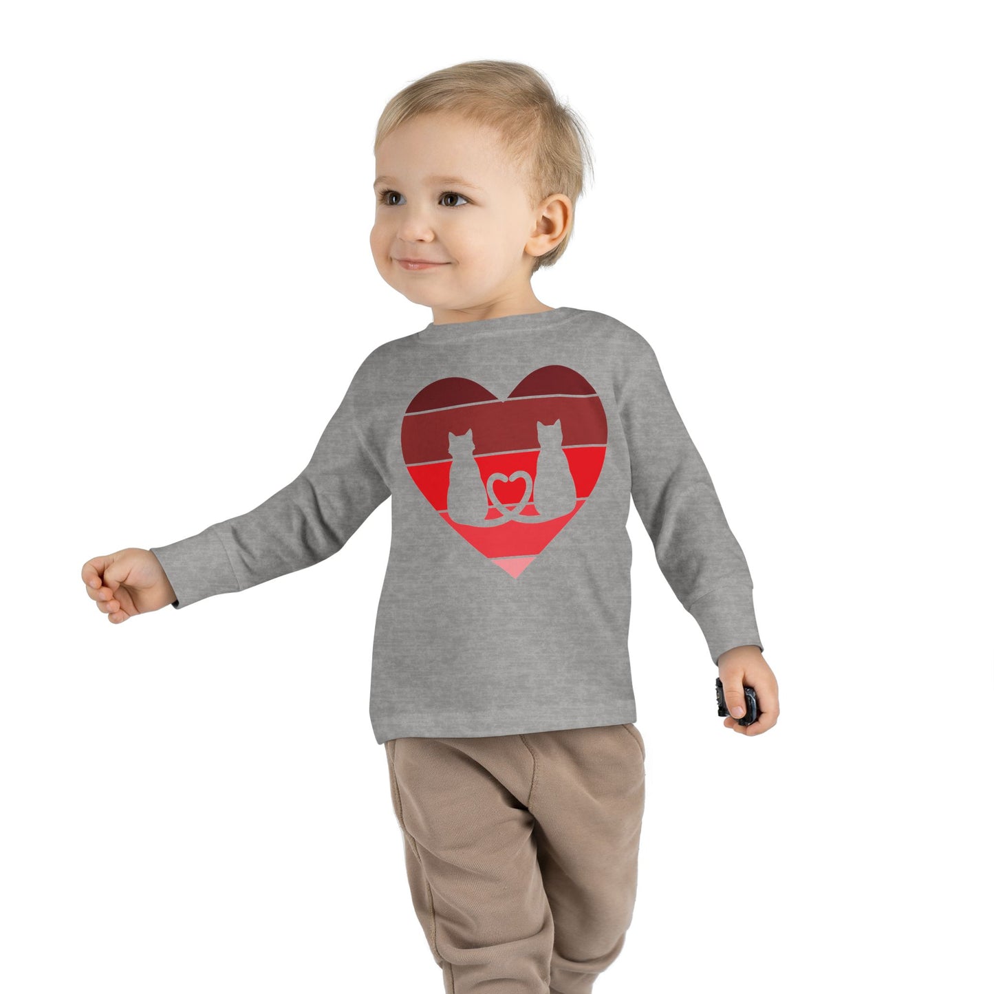 Cat Tail Love Retro Heart Toddler Long Sleeve Tee