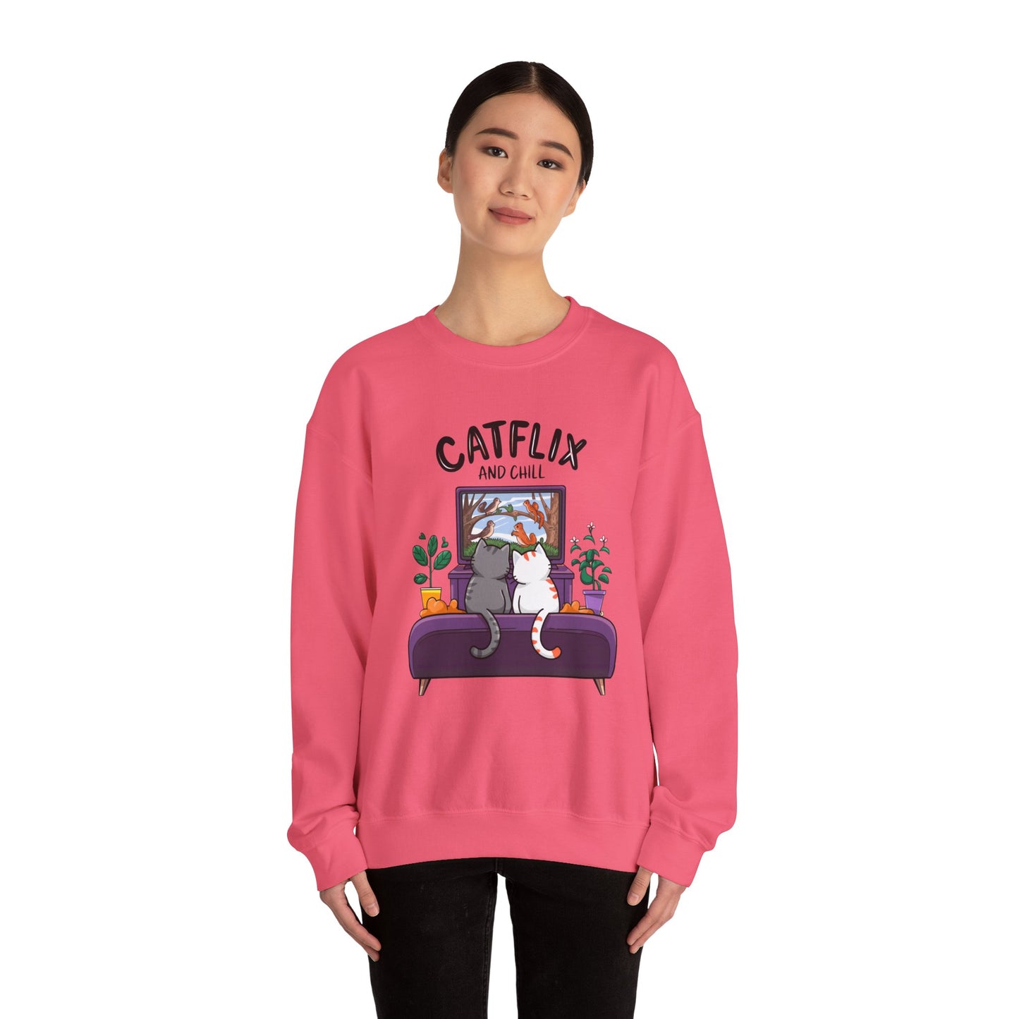 Catflix And Chill Crewneck Sweatshirt