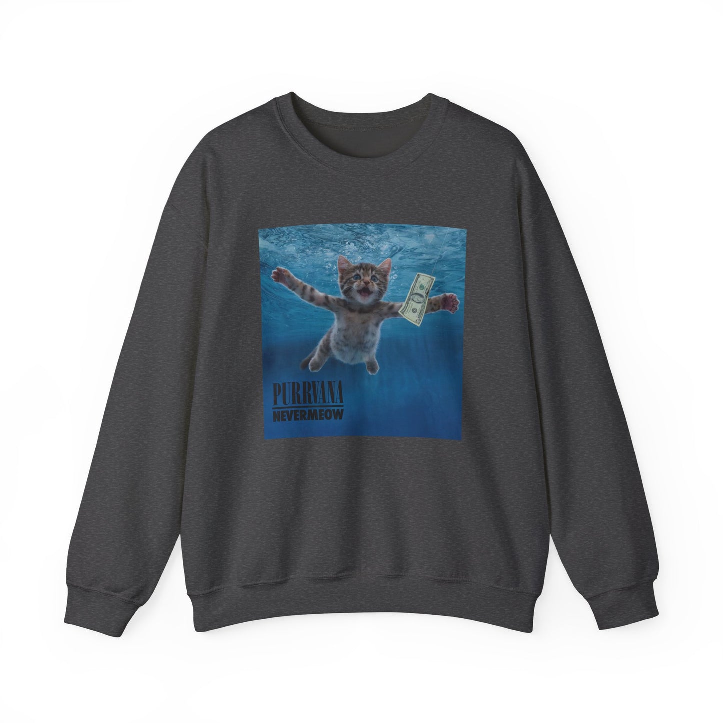Purrvana Nevermeow Album Cover Crewneck Sweatshirt