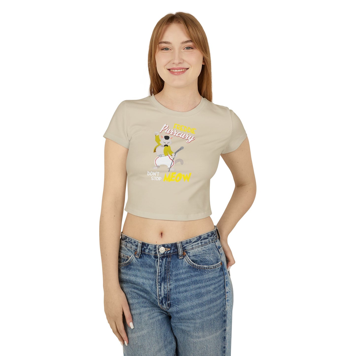 Freddie Purrcury Don't Stop Meow Women's Baby Tee