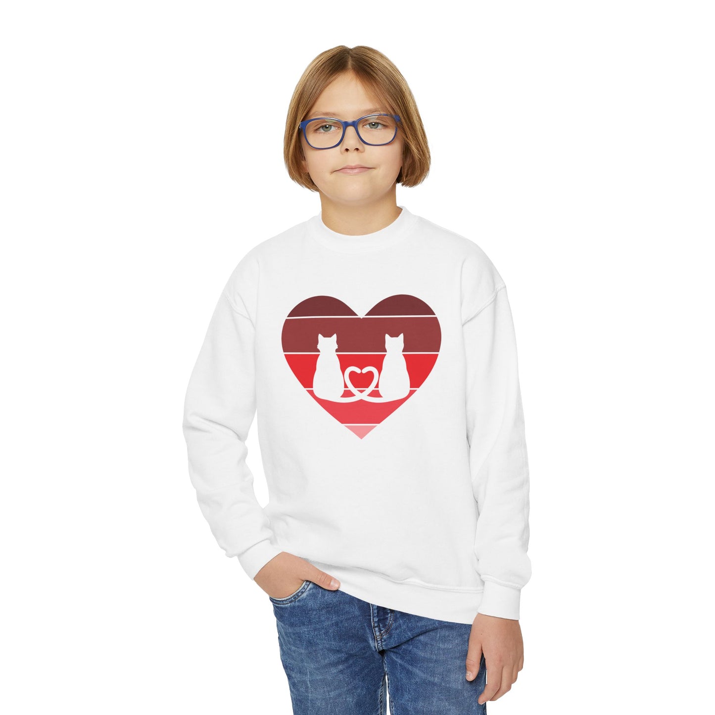 Cat Tail Love Retro Heart Youth Crewneck Sweatshirt