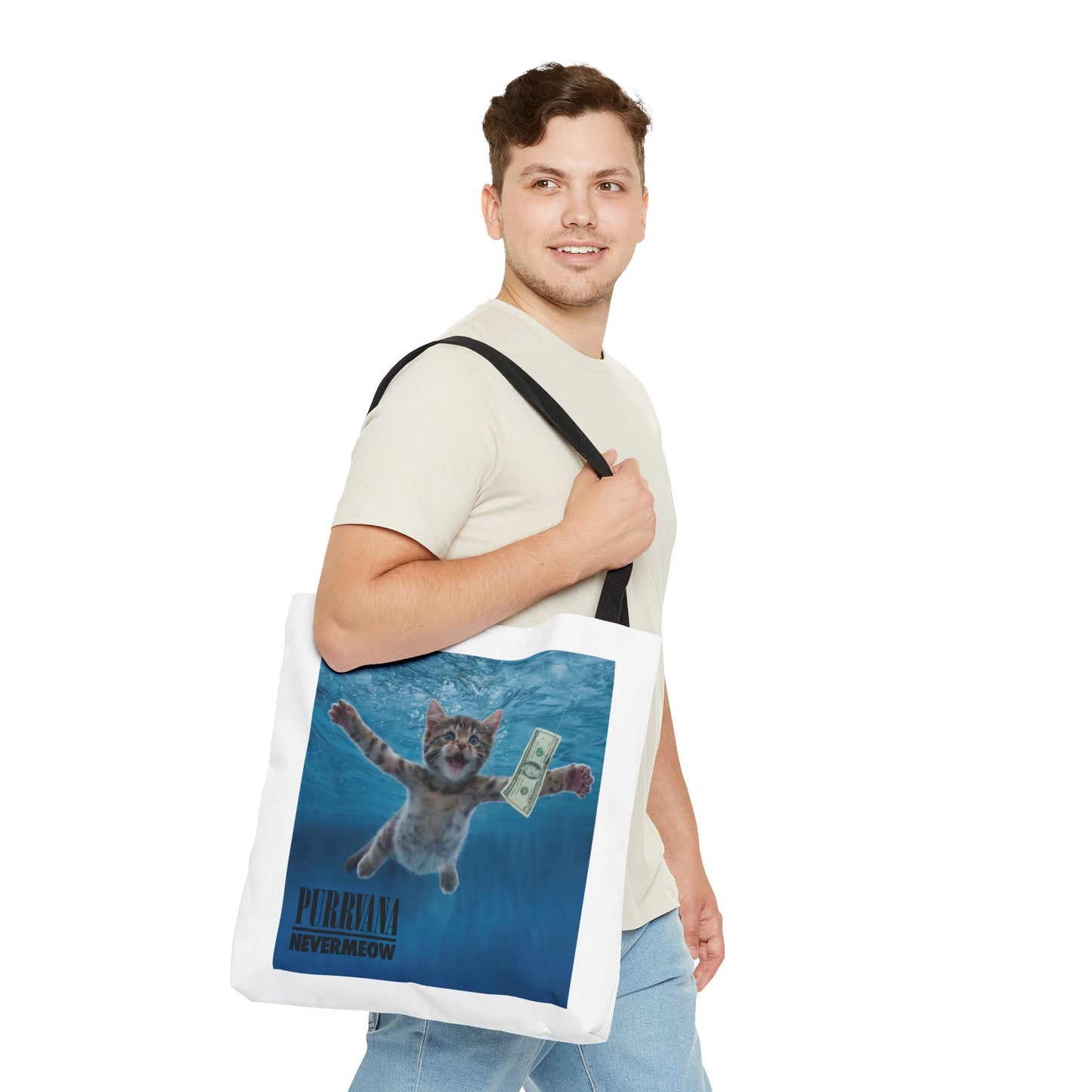 Purrvana Nevermeow Album Cover Tote Bag