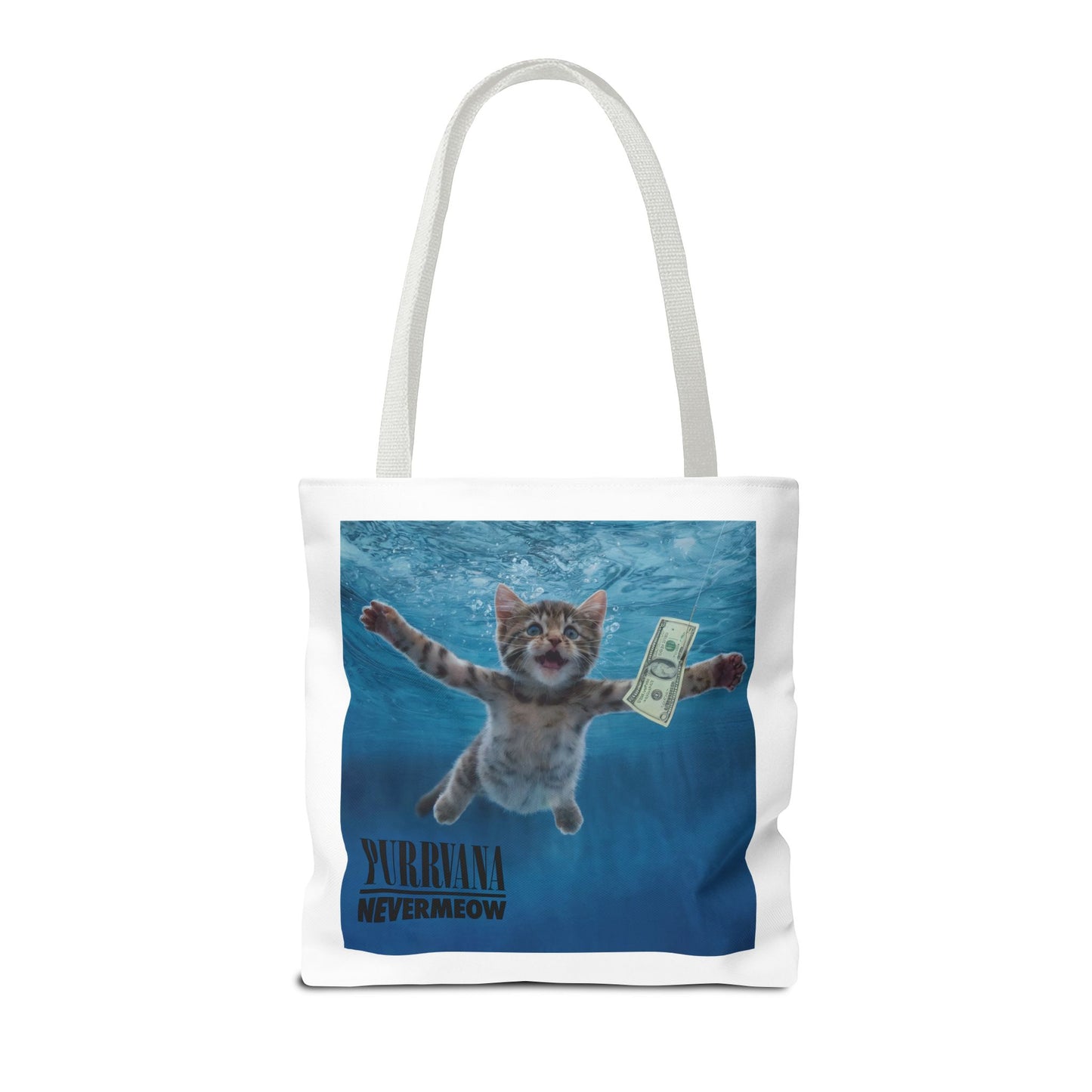 Purrvana Nevermeow Album Cover Tote Bag