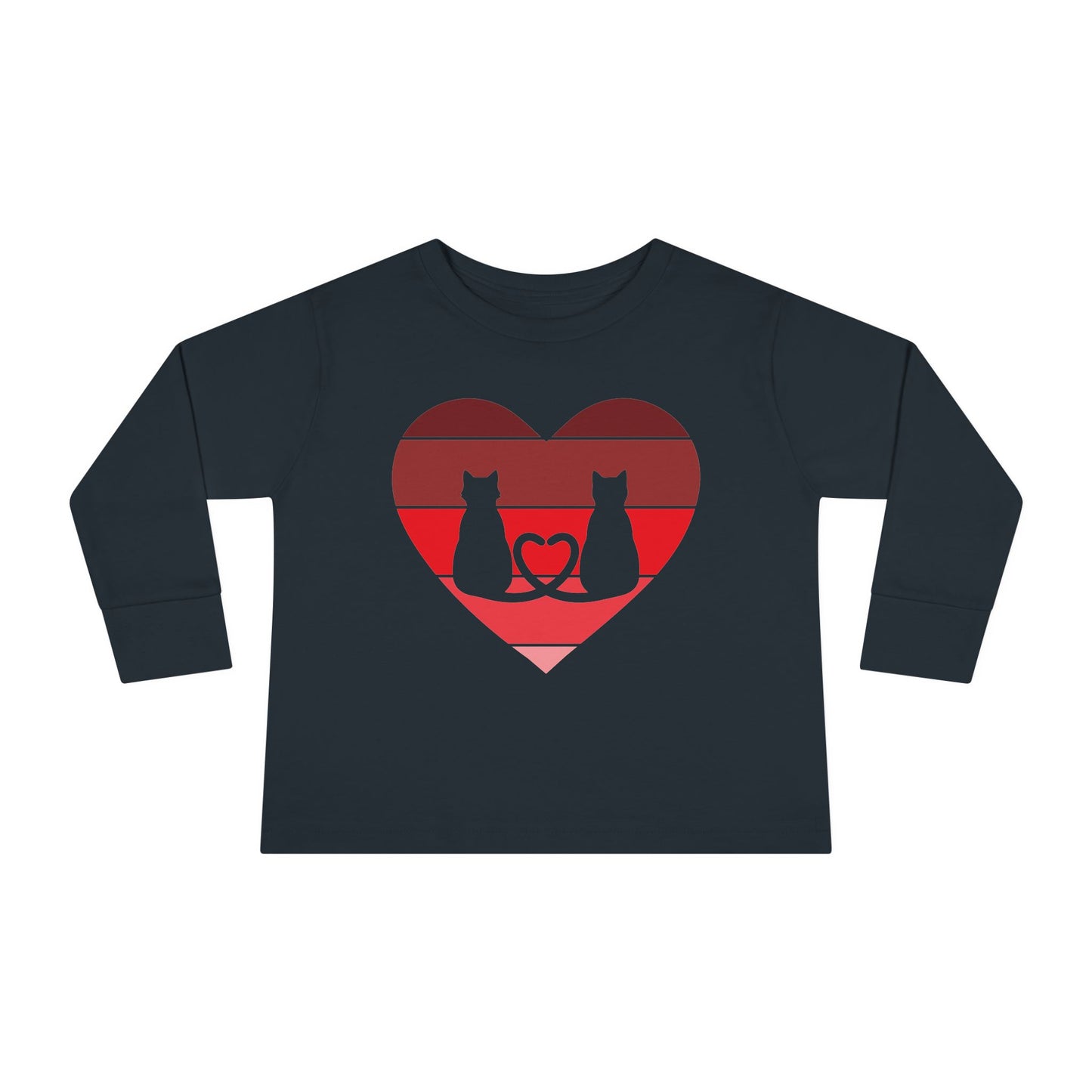 Cat Tail Love Retro Heart Toddler Long Sleeve Tee