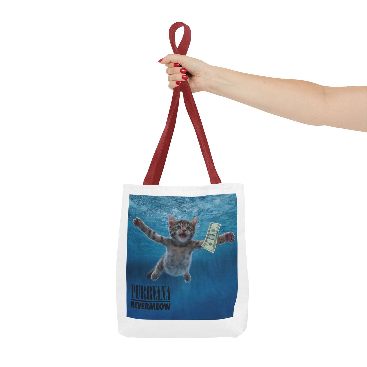 Purrvana Nevermeow Album Cover Tote Bag