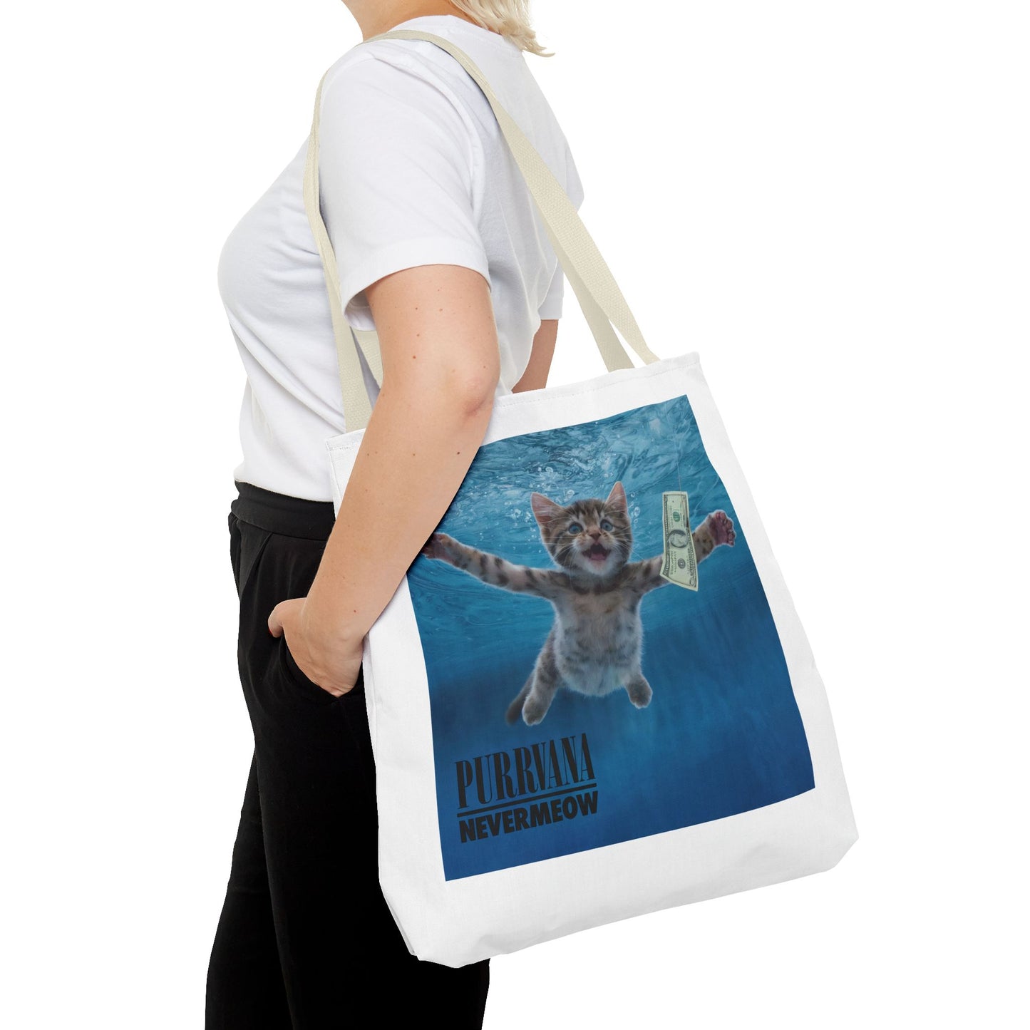 Purrvana Nevermeow Album Cover Tote Bag
