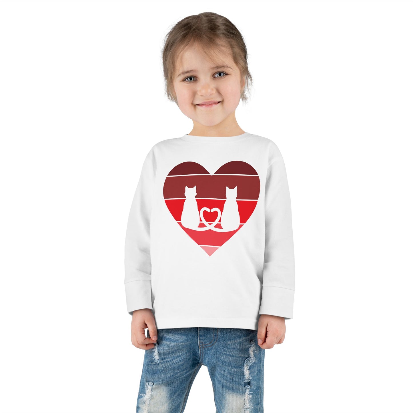 Cat Tail Love Retro Heart Toddler Long Sleeve Tee