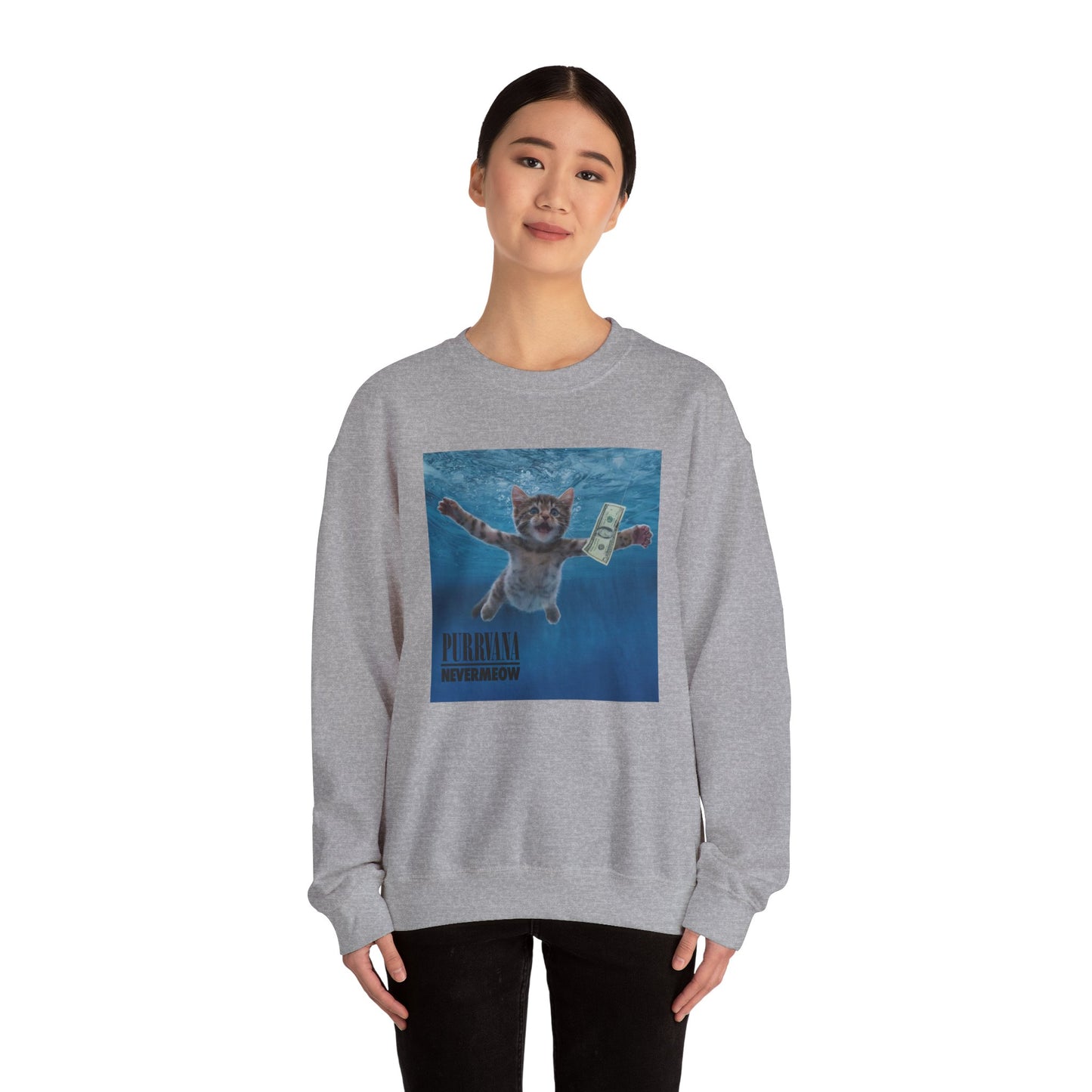 Purrvana Nevermeow Album Cover Crewneck Sweatshirt