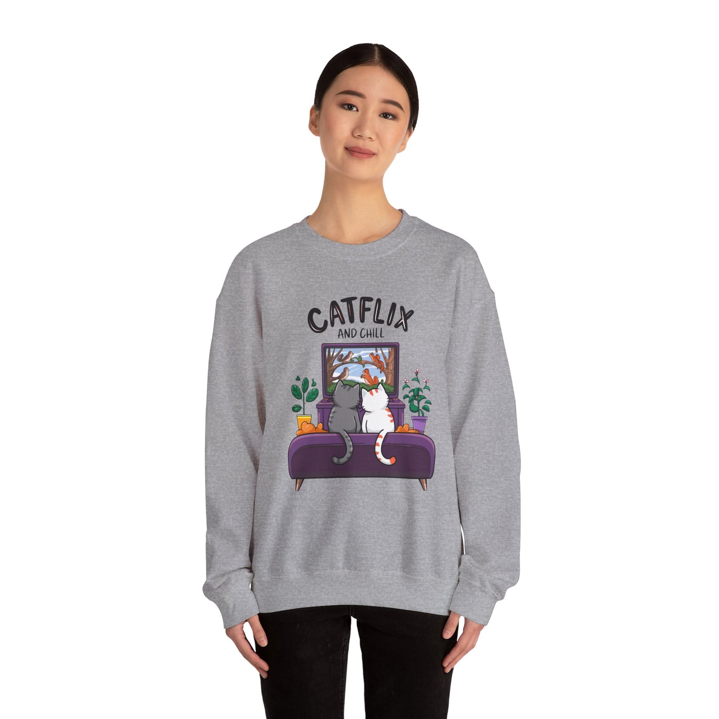 Catflix And Chill Crewneck Sweatshirt