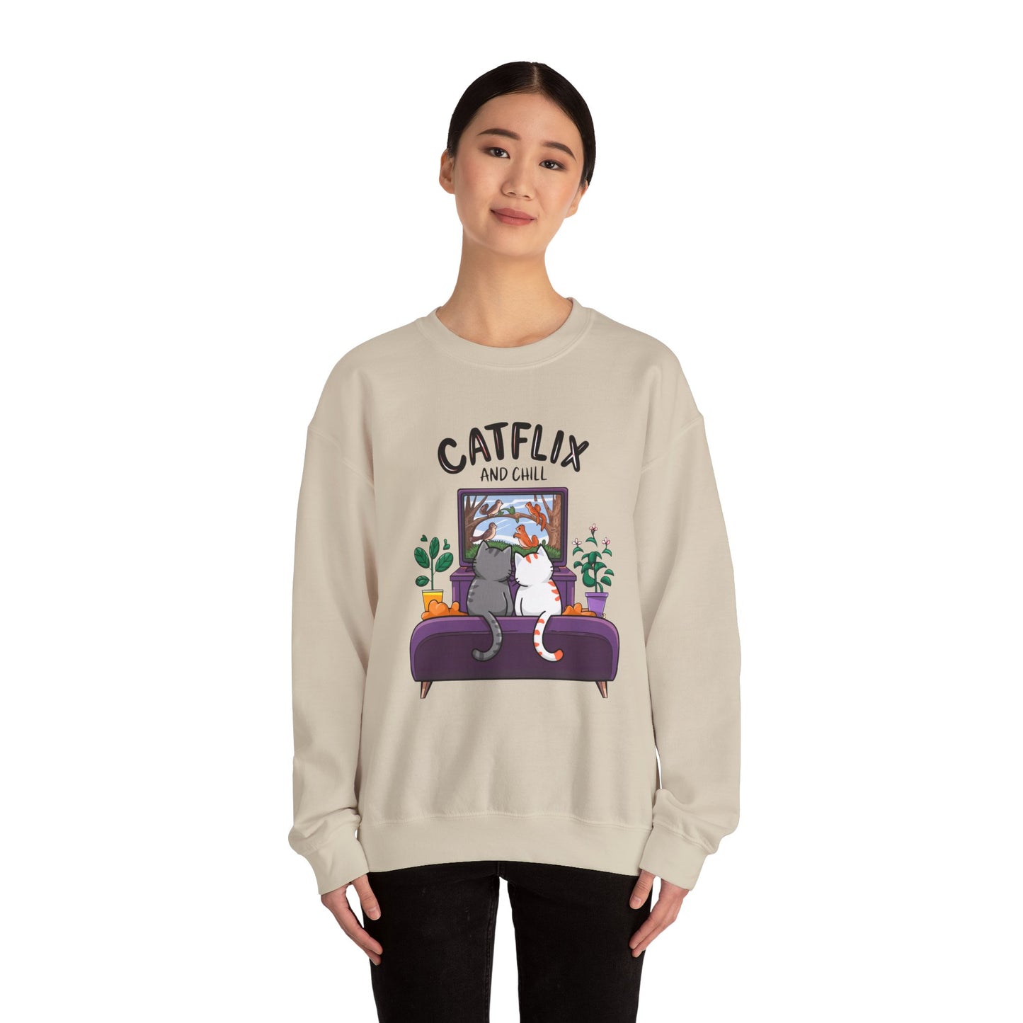 Catflix And Chill Crewneck Sweatshirt