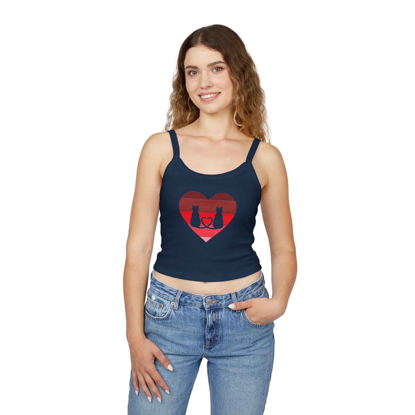 Cat Tail Love Retro Heart Women's Spaghetti Strap Tank Top