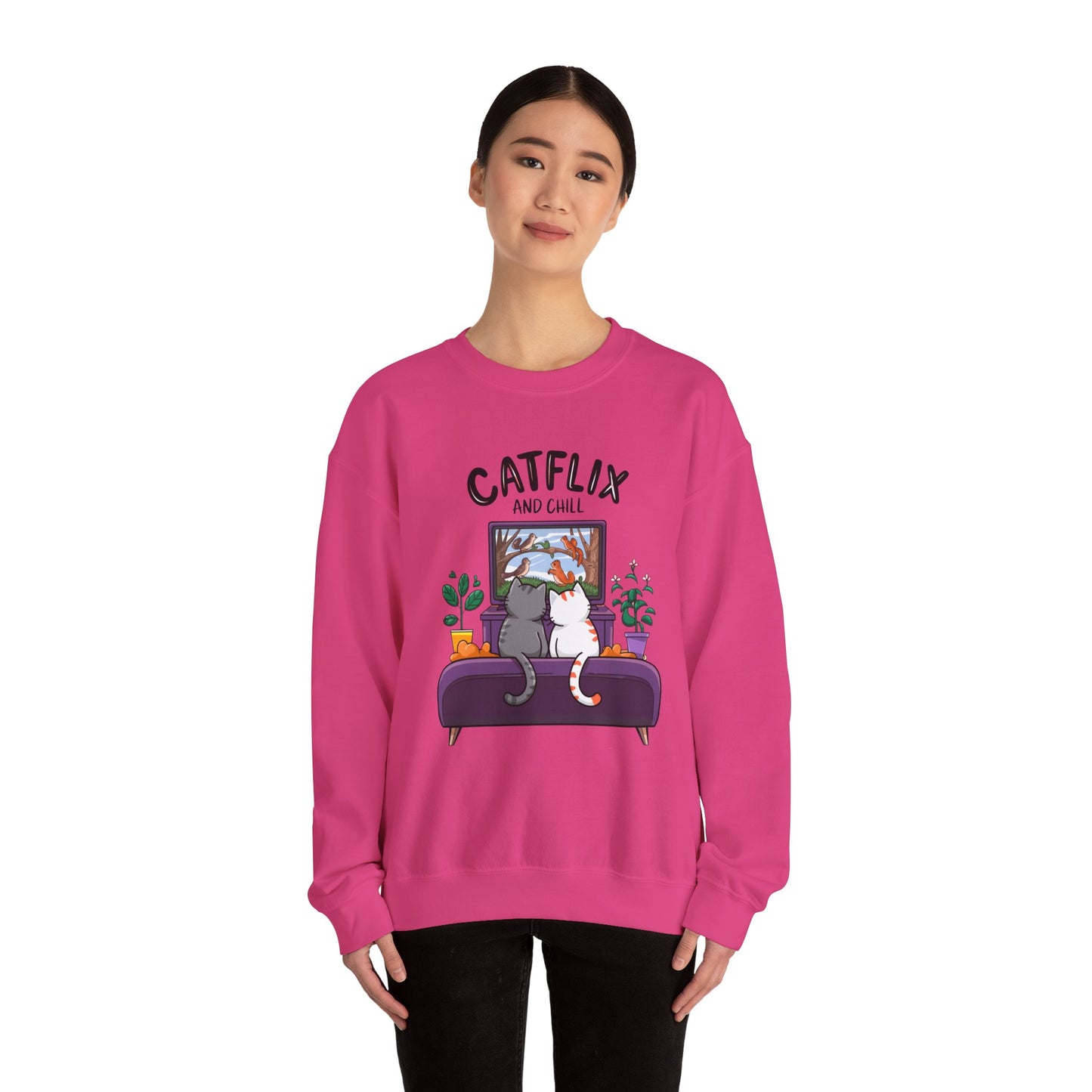 Catflix And Chill Crewneck Sweatshirt