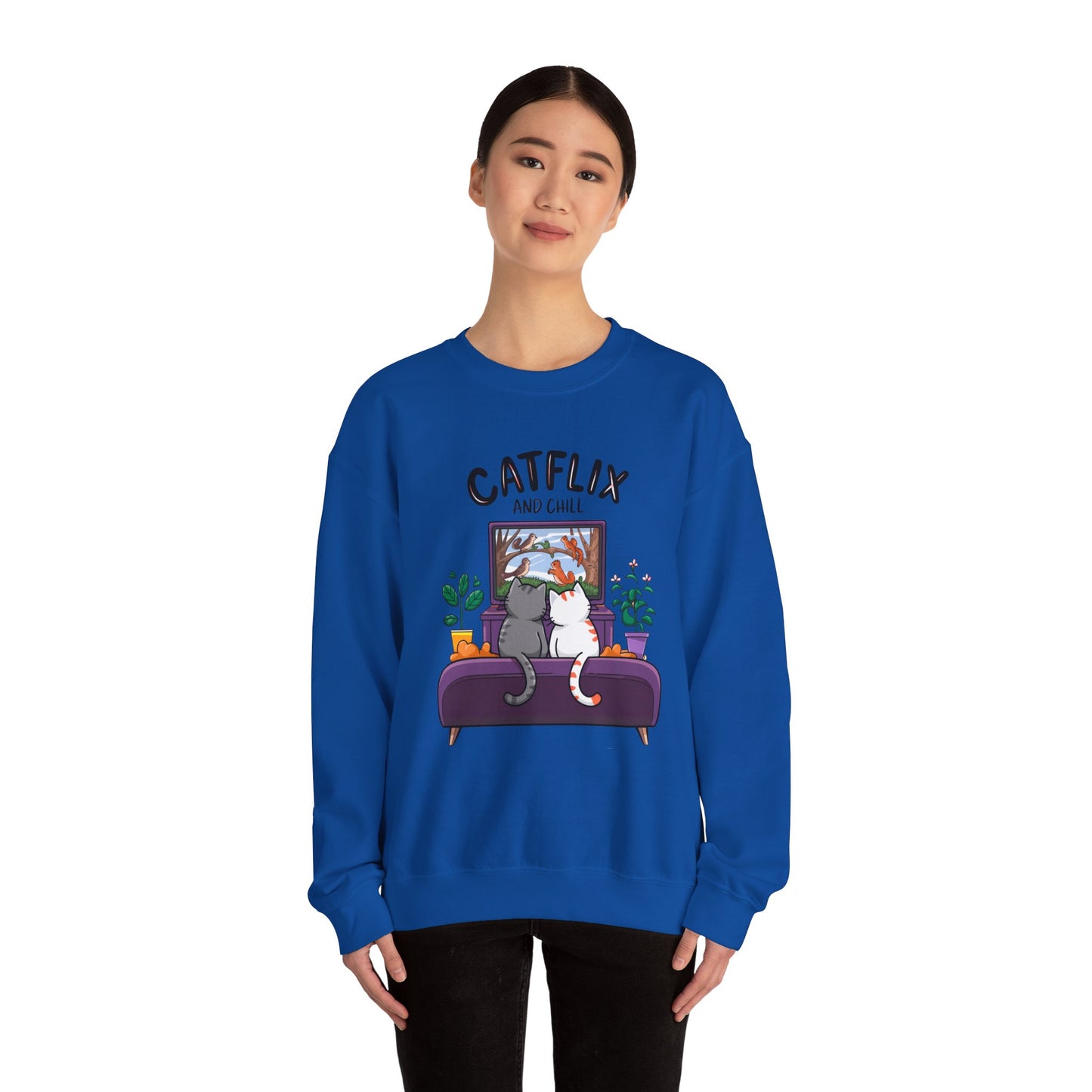 Catflix And Chill Crewneck Sweatshirt