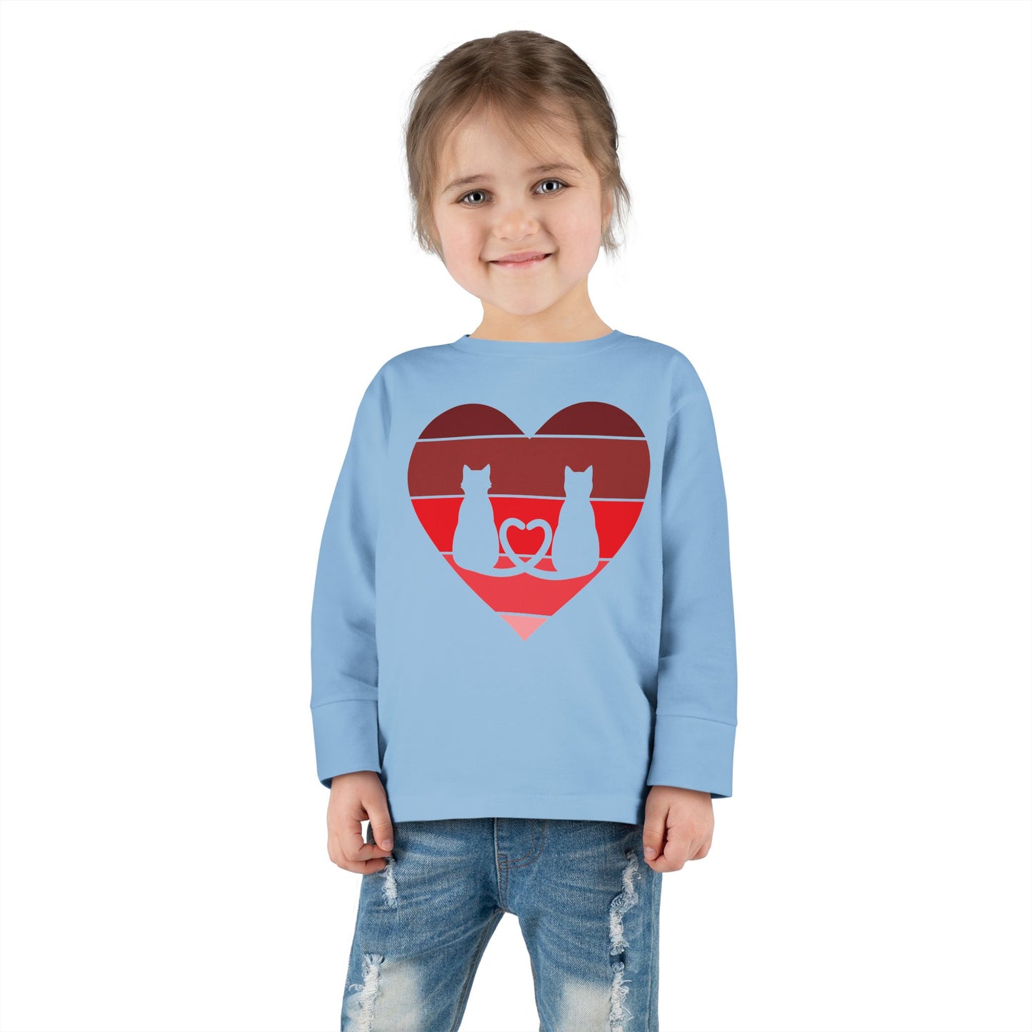Cat Tail Love Retro Heart Toddler Long Sleeve Tee