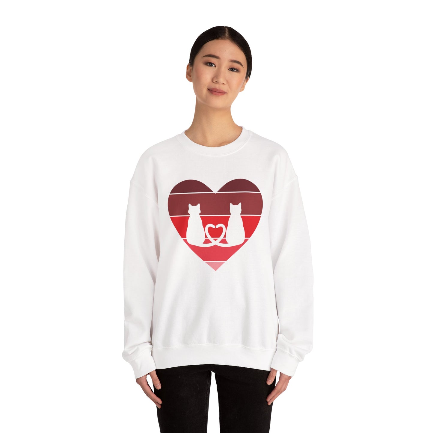 Cat Tail Love Retro Heart Crewneck Sweatshirt