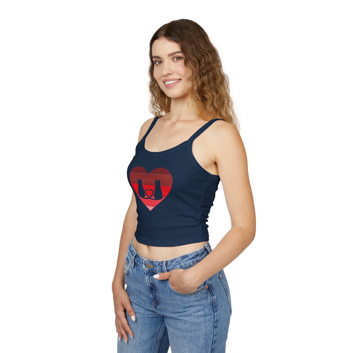 Cat Tail Love Retro Heart Women's Spaghetti Strap Tank Top