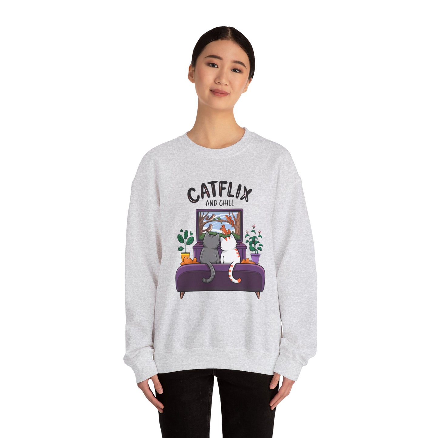 Catflix And Chill Crewneck Sweatshirt
