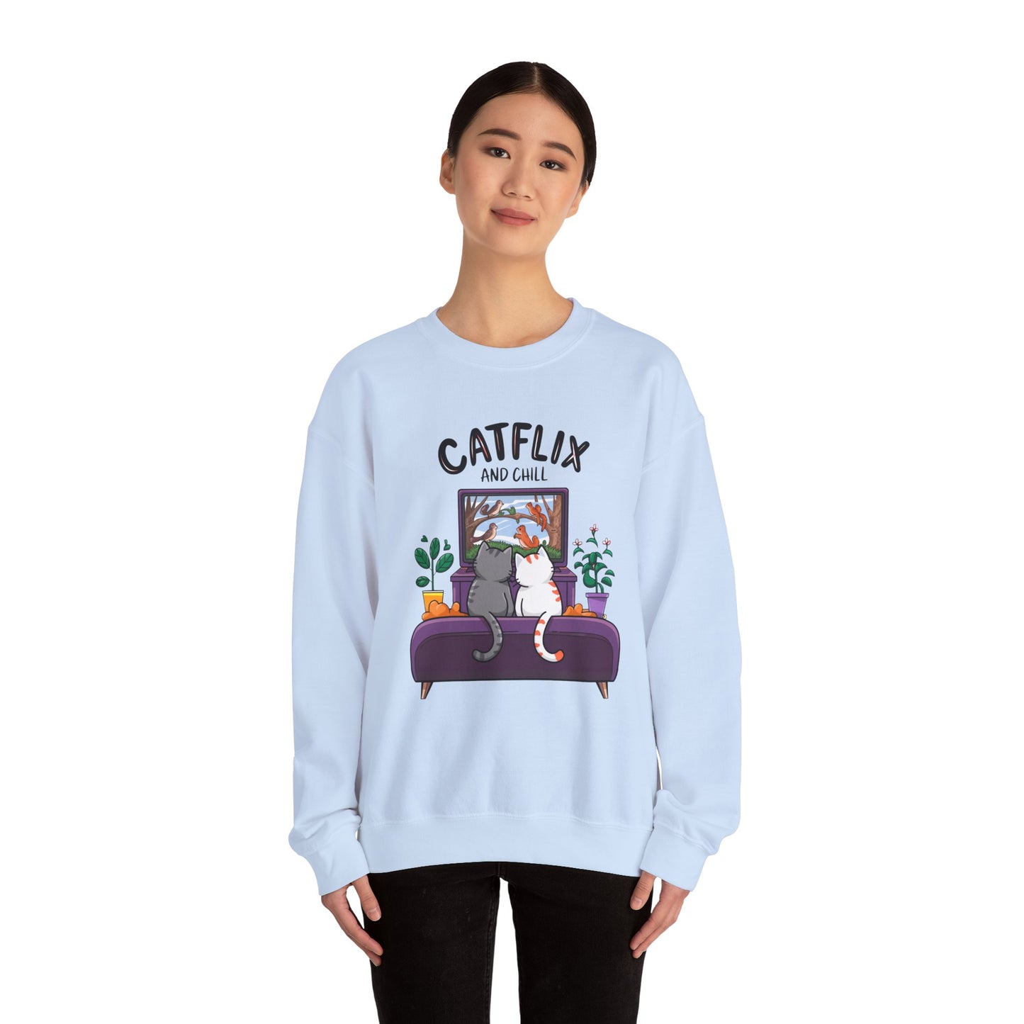 Catflix And Chill Crewneck Sweatshirt