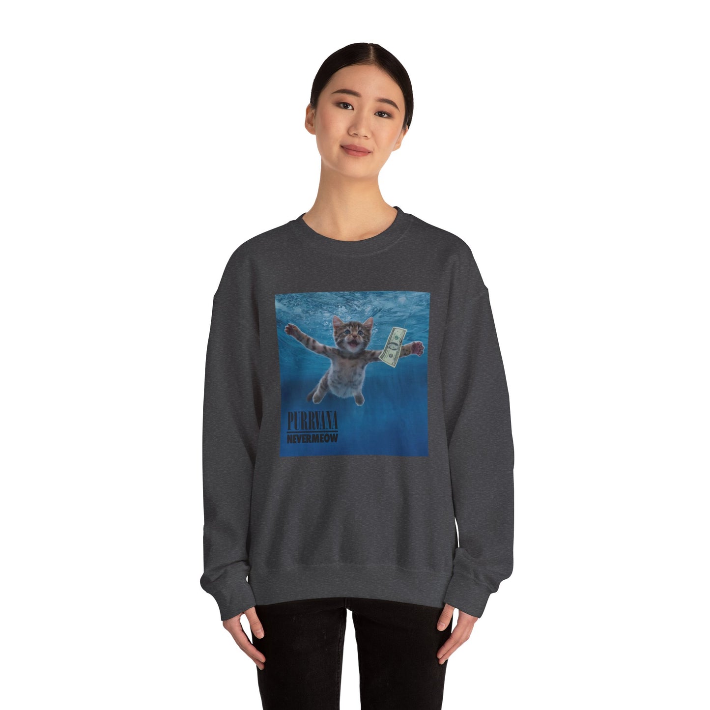 Purrvana Nevermeow Album Cover Crewneck Sweatshirt