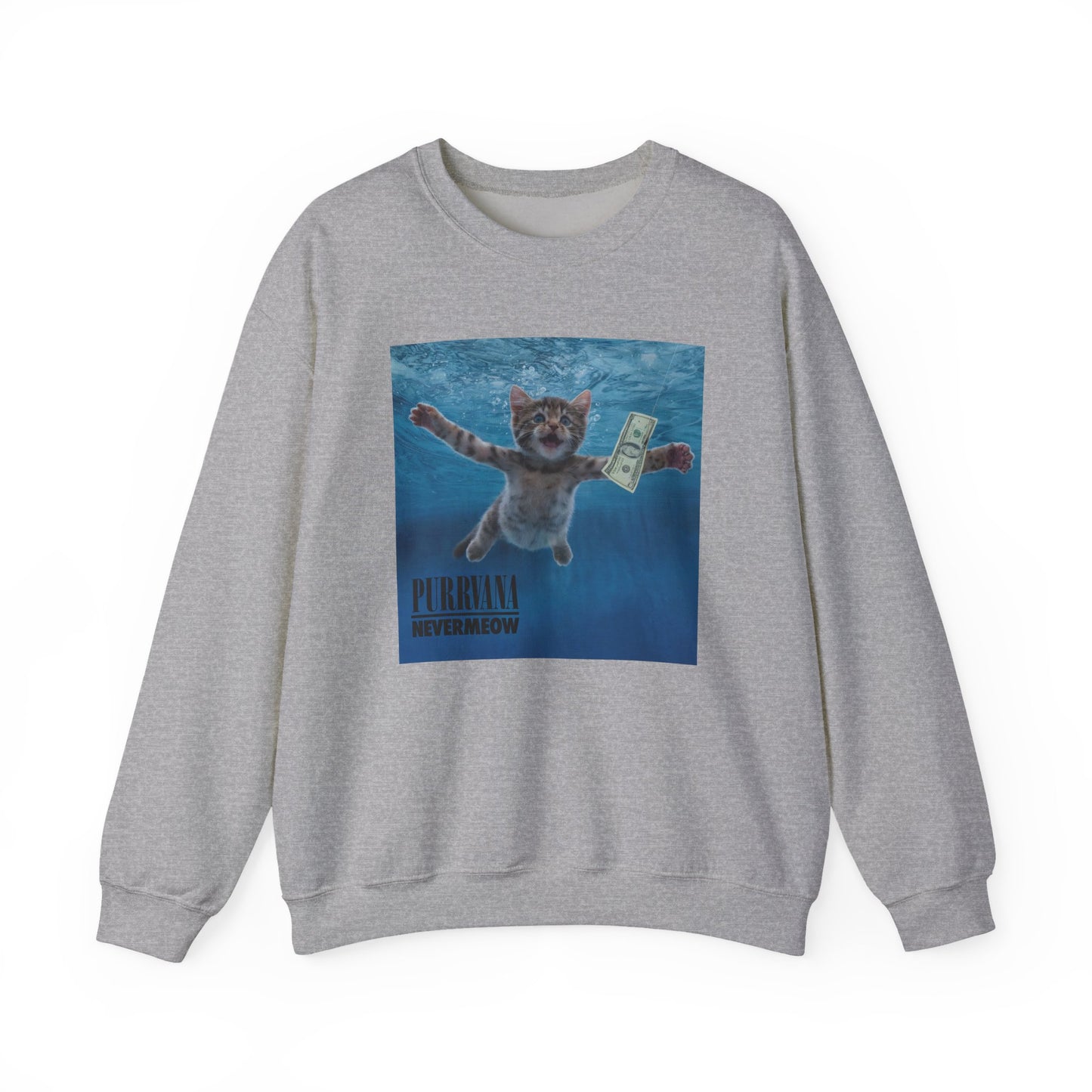 Purrvana Nevermeow Album Cover Crewneck Sweatshirt