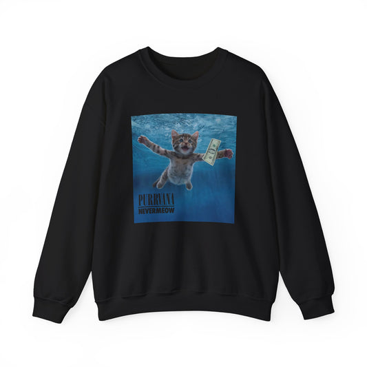 Purrvana Nevermeow Album Cover Crewneck Sweatshirt