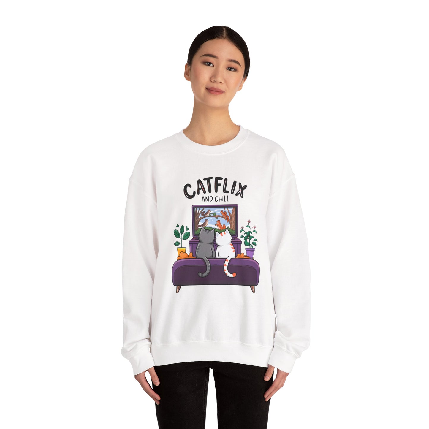 Catflix And Chill Crewneck Sweatshirt