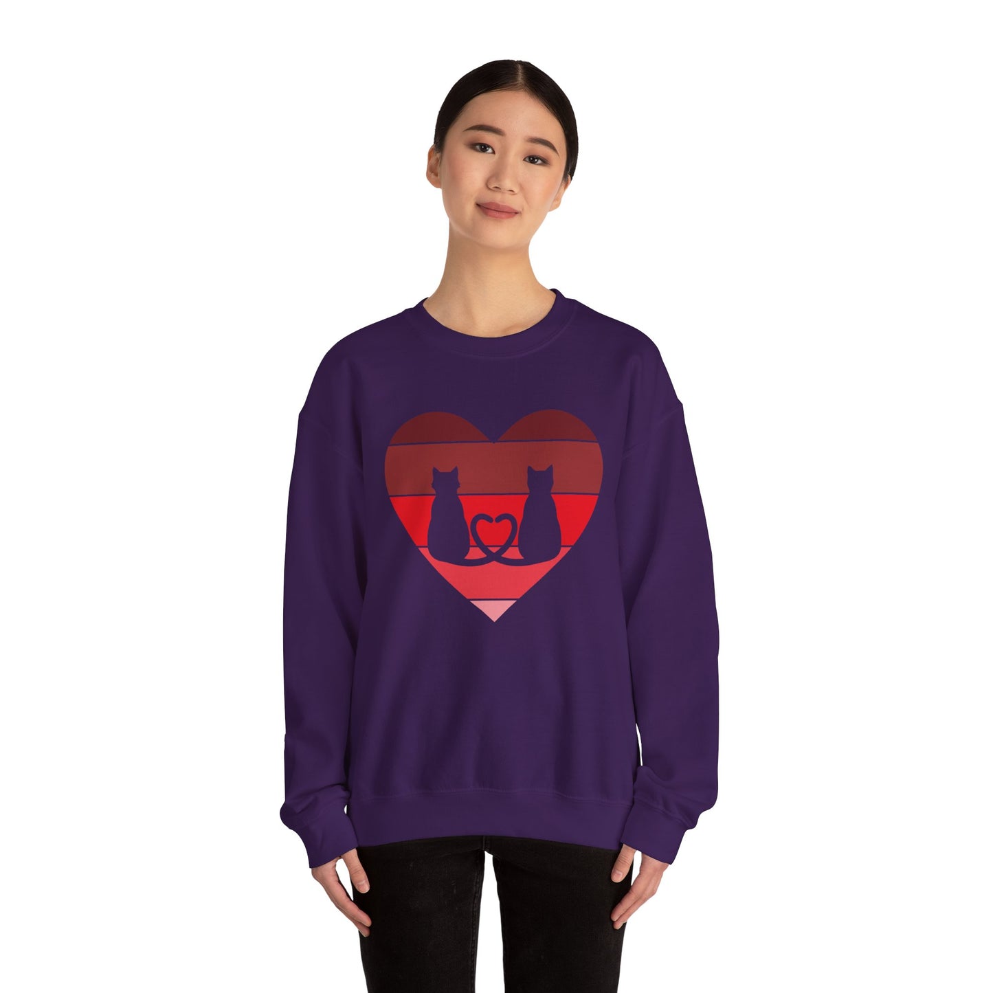 Cat Tail Love Retro Heart Crewneck Sweatshirt