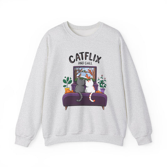 Catflix And Chill Crewneck Sweatshirt