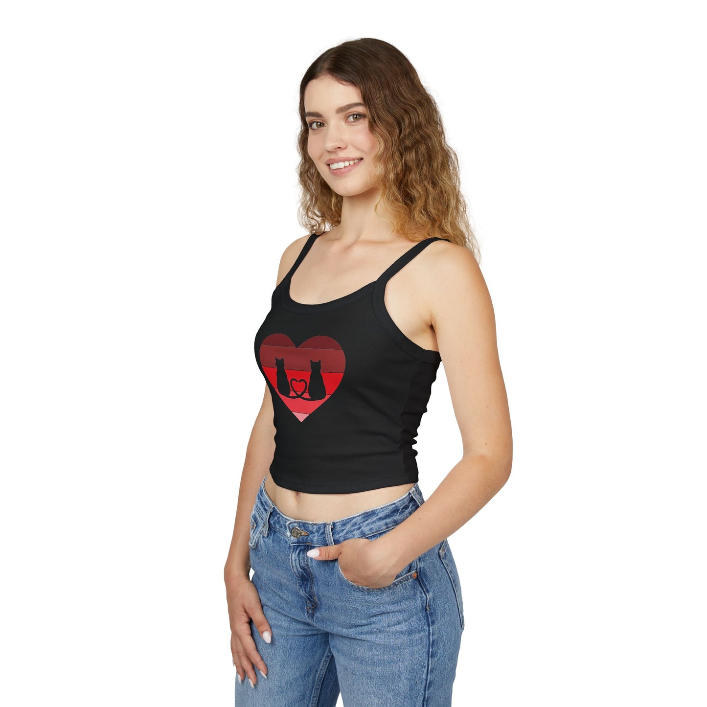 Cat Tail Love Retro Heart Women's Spaghetti Strap Tank Top