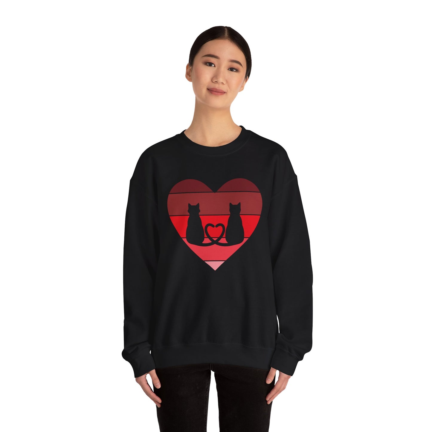Cat Tail Love Retro Heart Crewneck Sweatshirt