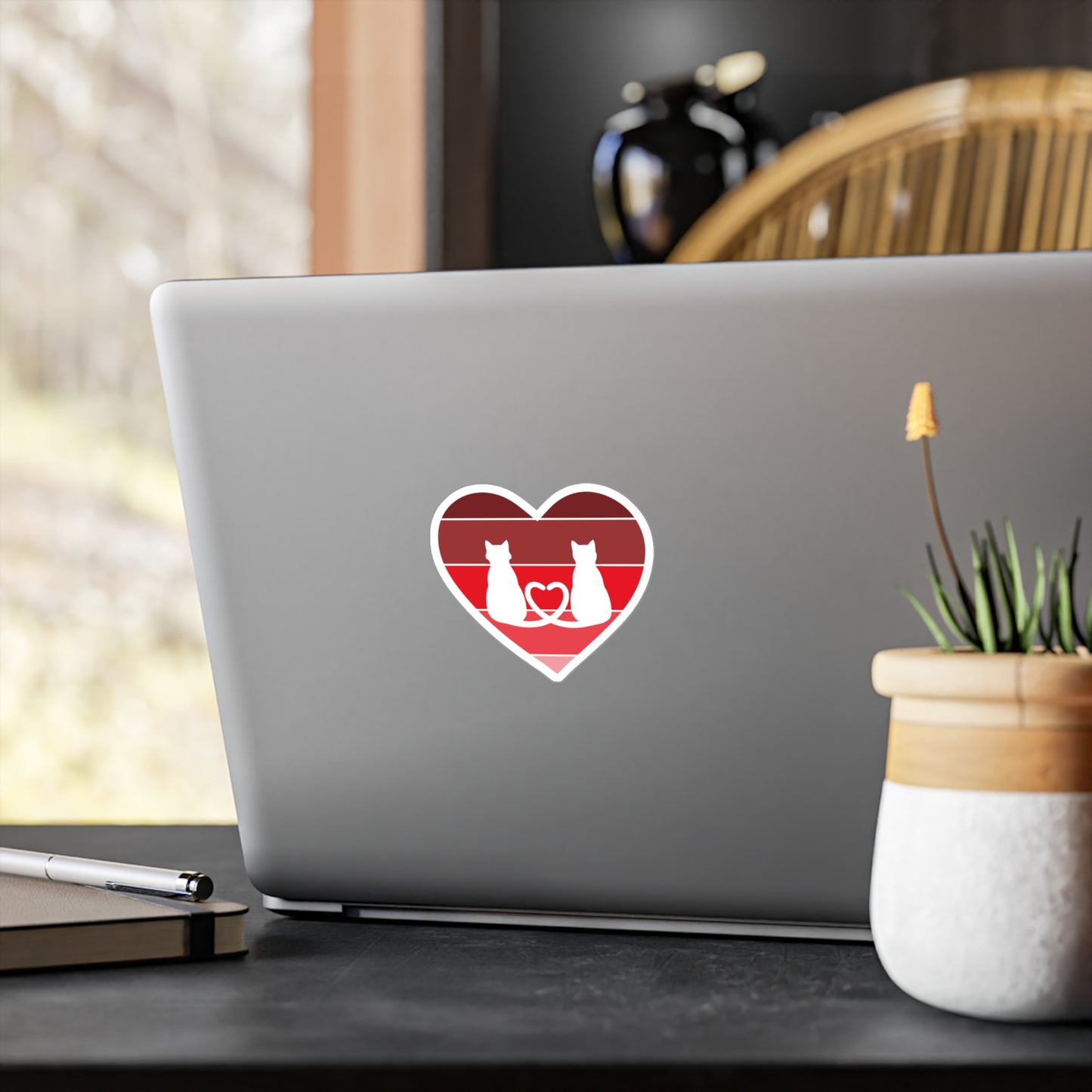Cat Tail Love Retro Heart Vinyl Decal