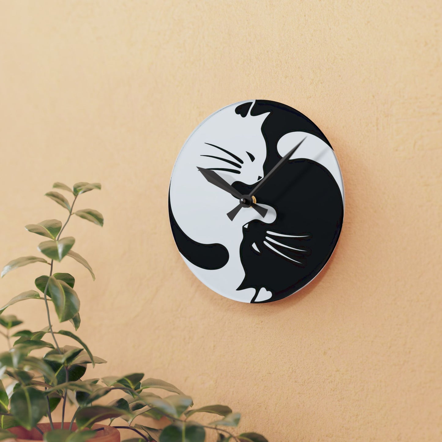 Yin Yang Kitties Acrylic Wall Clock