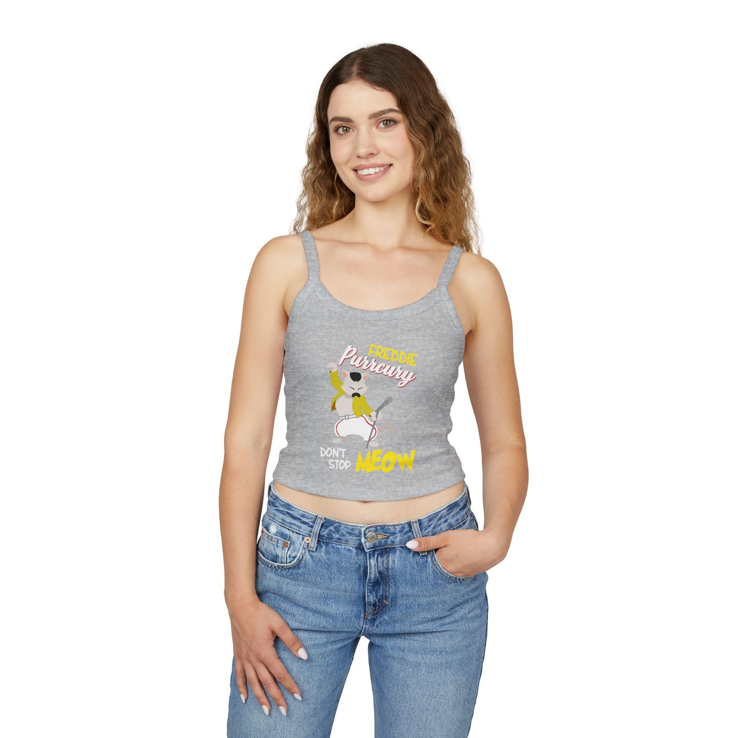 Freddie Purrcury Don't Stop Meow Women's Spaghetti Strap Tank Top