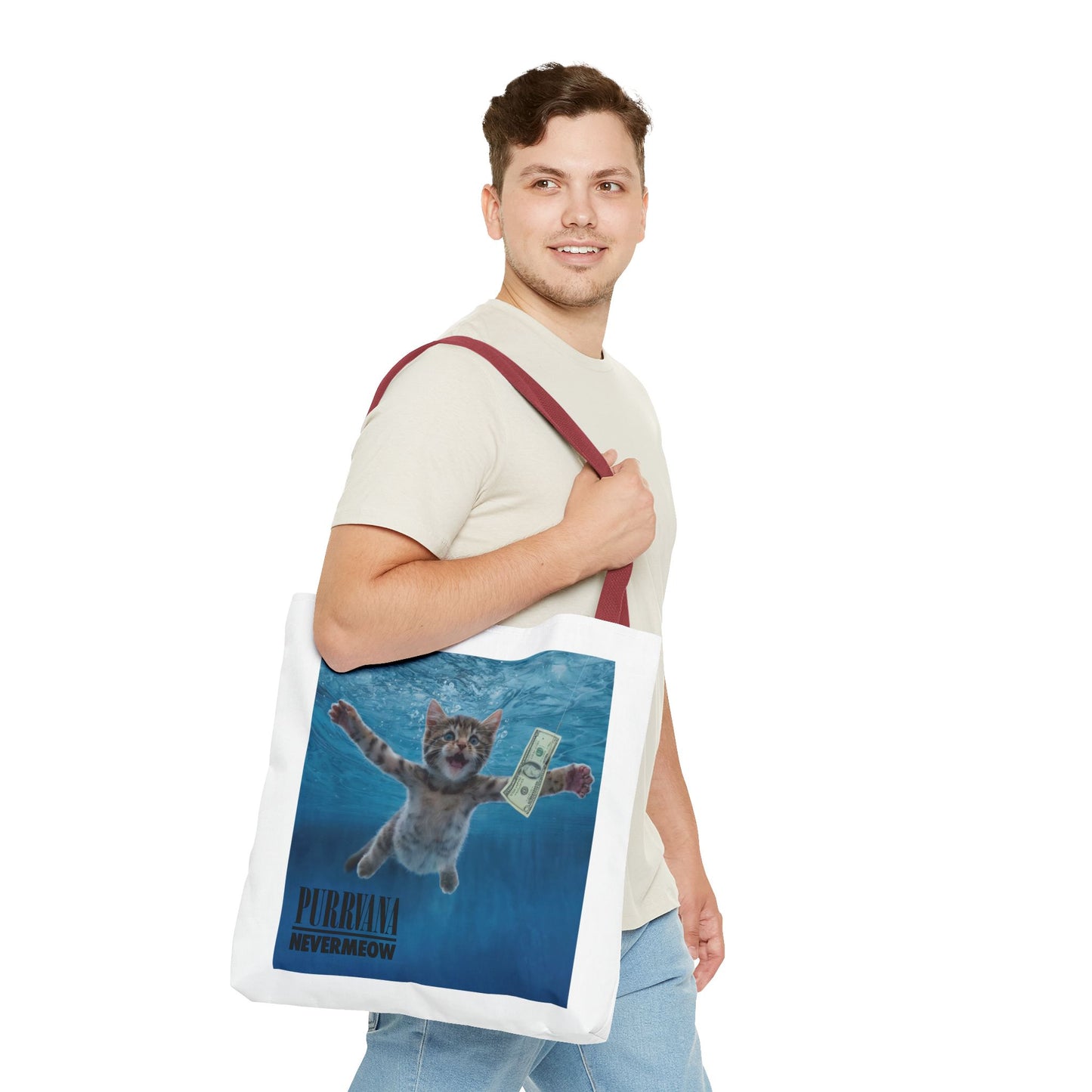 Purrvana Nevermeow Album Cover Tote Bag