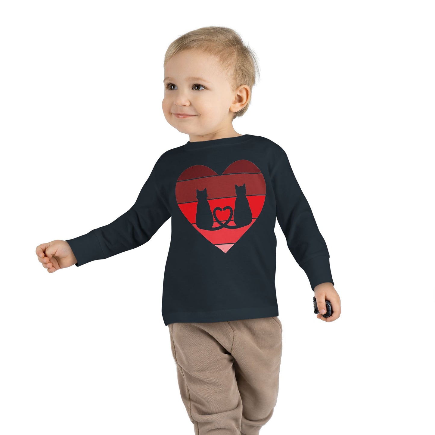 Cat Tail Love Retro Heart Toddler Long Sleeve Tee