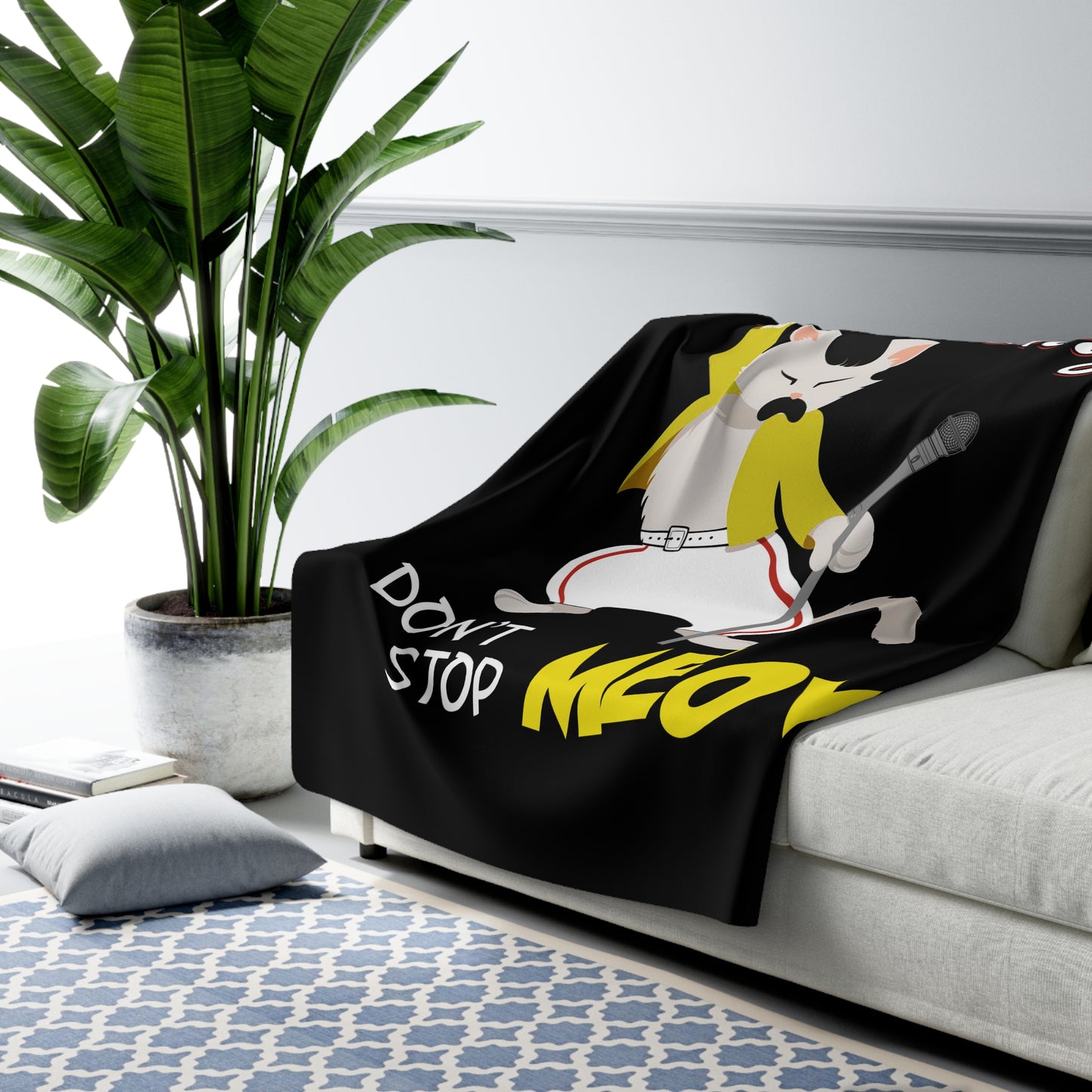 Freddie Purrcury Don't Stop Meow Sherpa Fleece Blanket