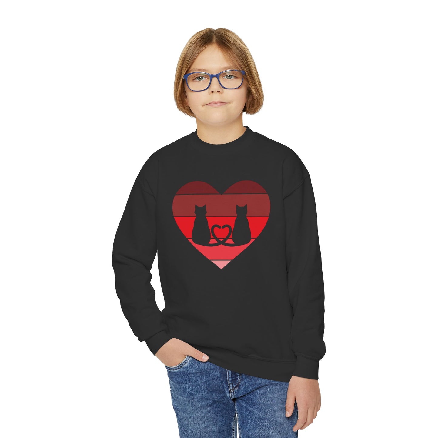 Cat Tail Love Retro Heart Youth Crewneck Sweatshirt