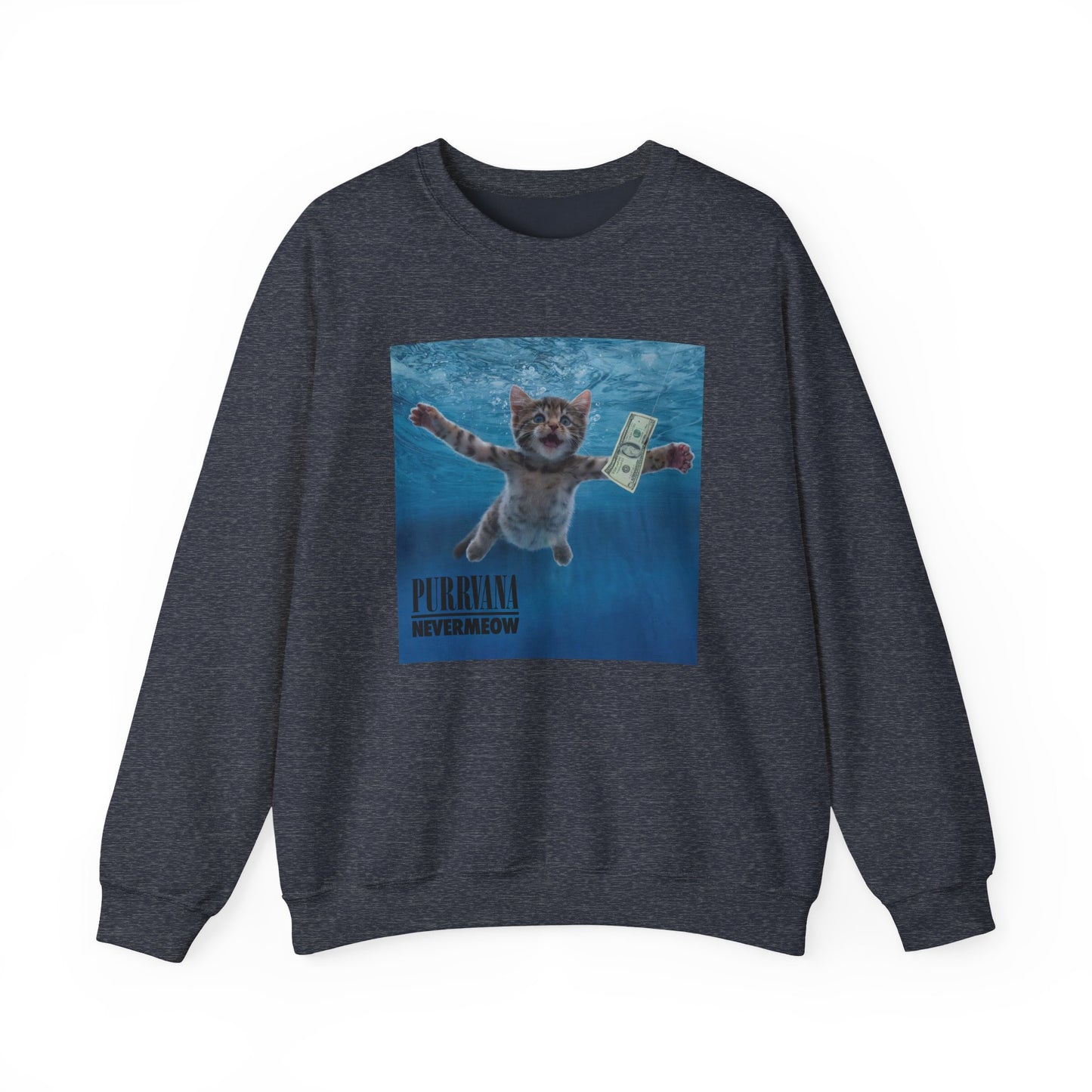 Purrvana Nevermeow Album Cover Crewneck Sweatshirt